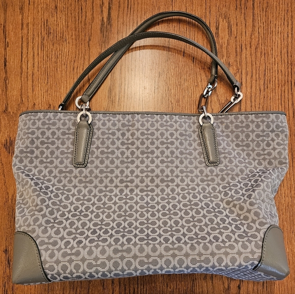Coach Handbags - Coach Gray Madison East West Leather Trim Tote Bag w/ "C"